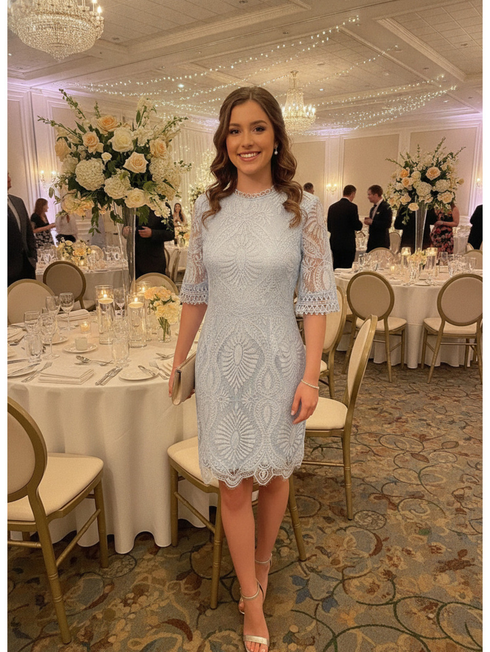 NWOT Eilly Bazar Elegant Light Blue Lace Dress